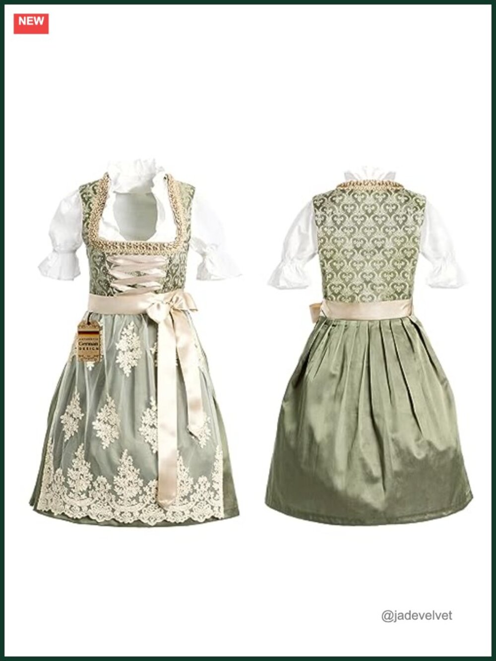 Women's Traditional Dirndl Dress with Apron and Blouse, German Oktoberfest